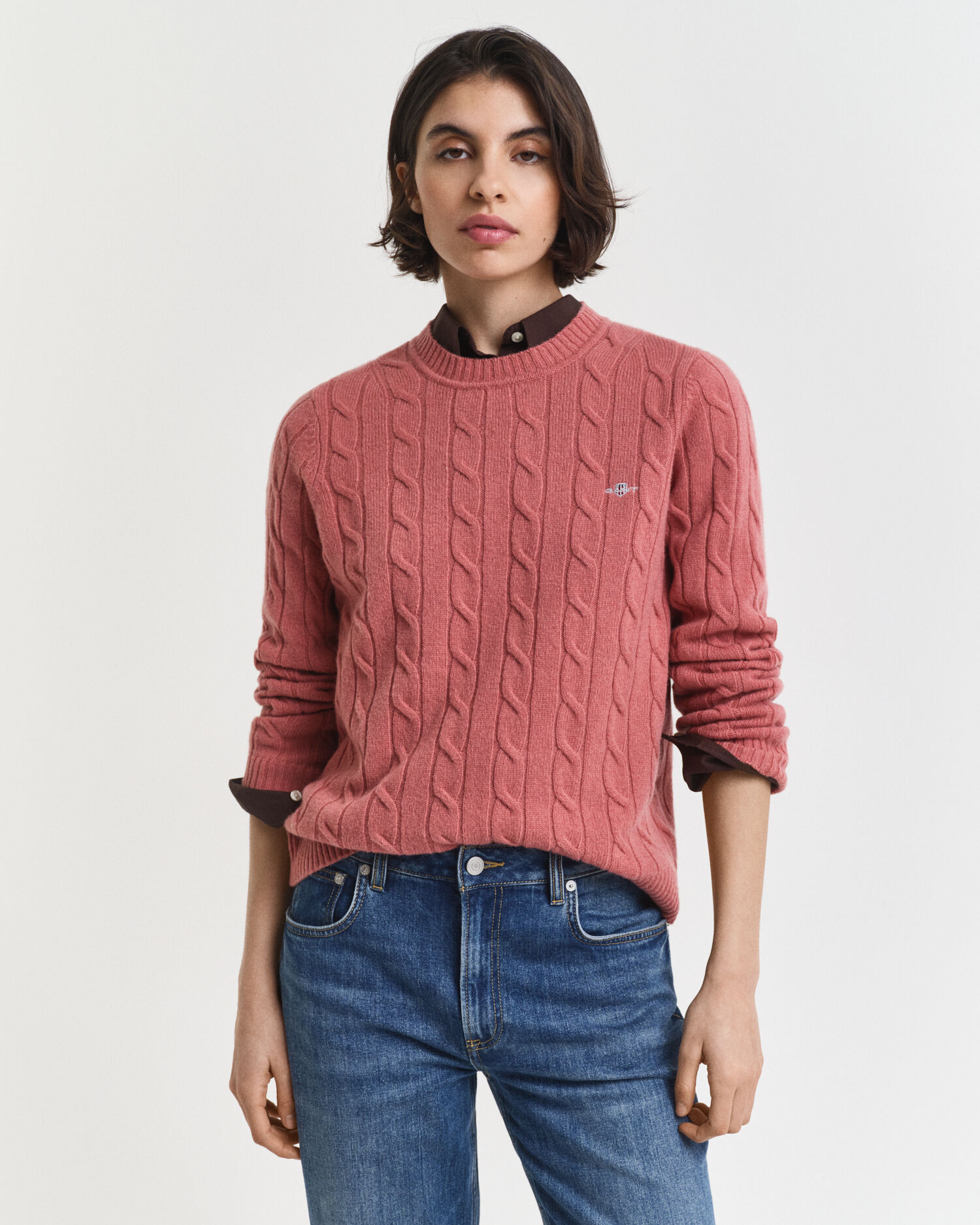 Pull col rond en maille torsadée en laine d'agneau