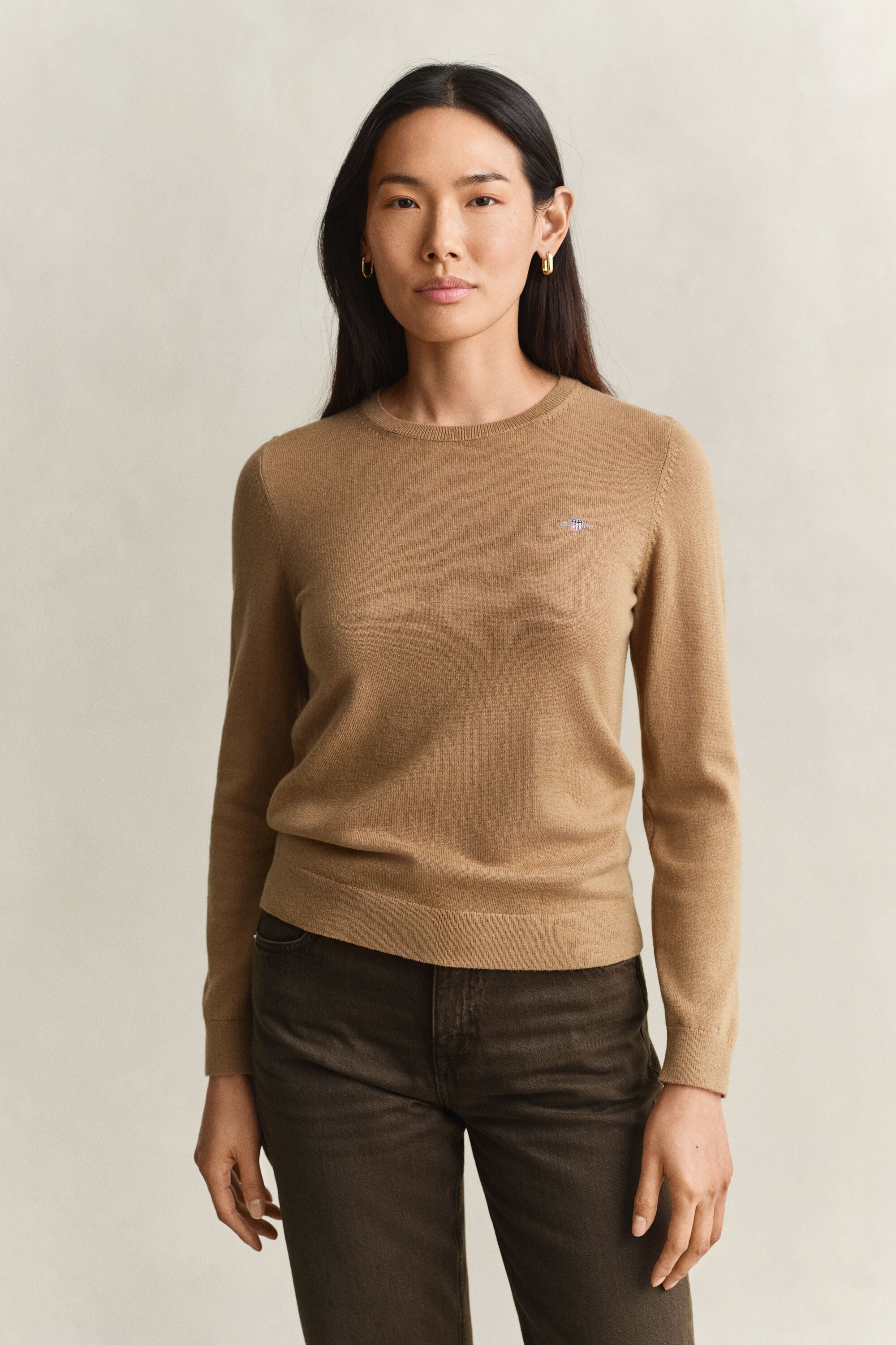 Pull col rond en laine et coton