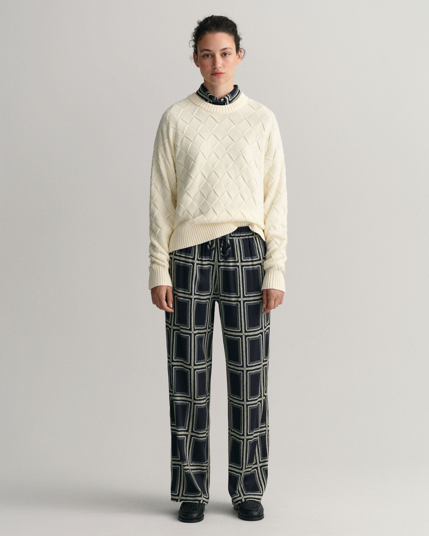 Pull ras du cou en maille losanges