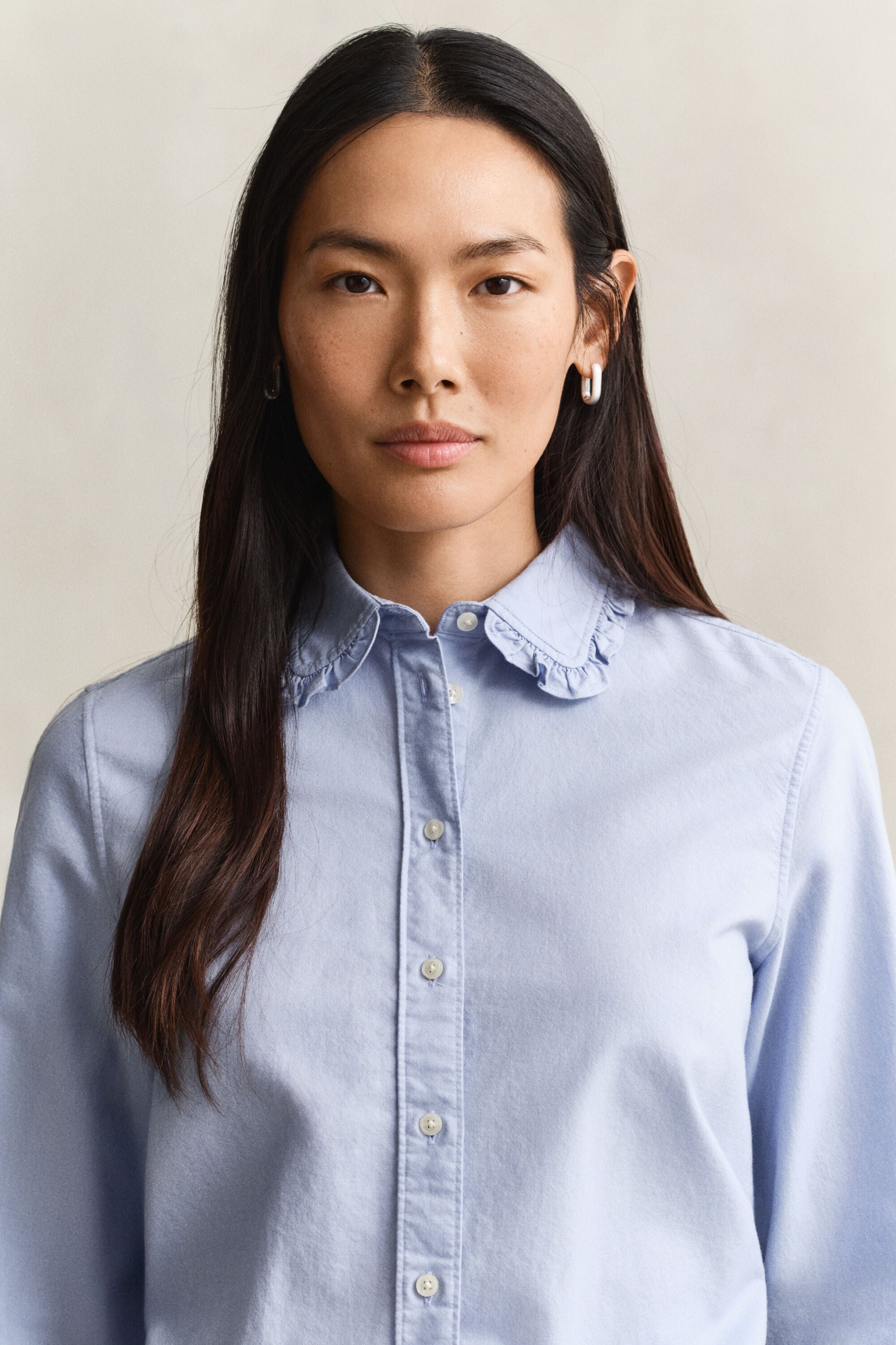 Chemise en coton Oxford classique à volants