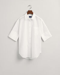 Chemise relaxed fit en coton et soie &agrave; manches courtes