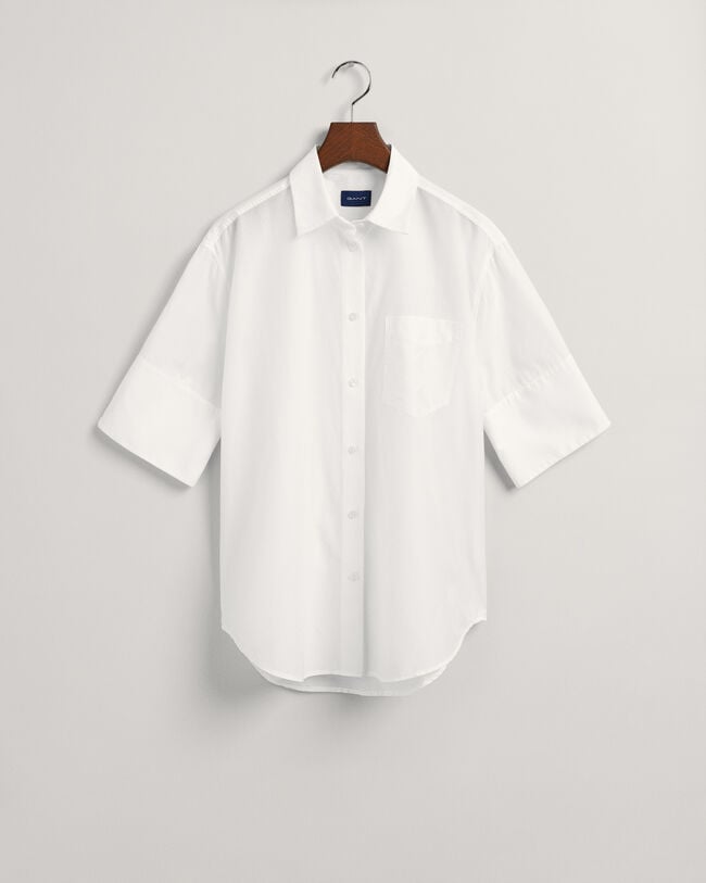 Chemise relaxed fit en coton et soie &agrave; manches courtes