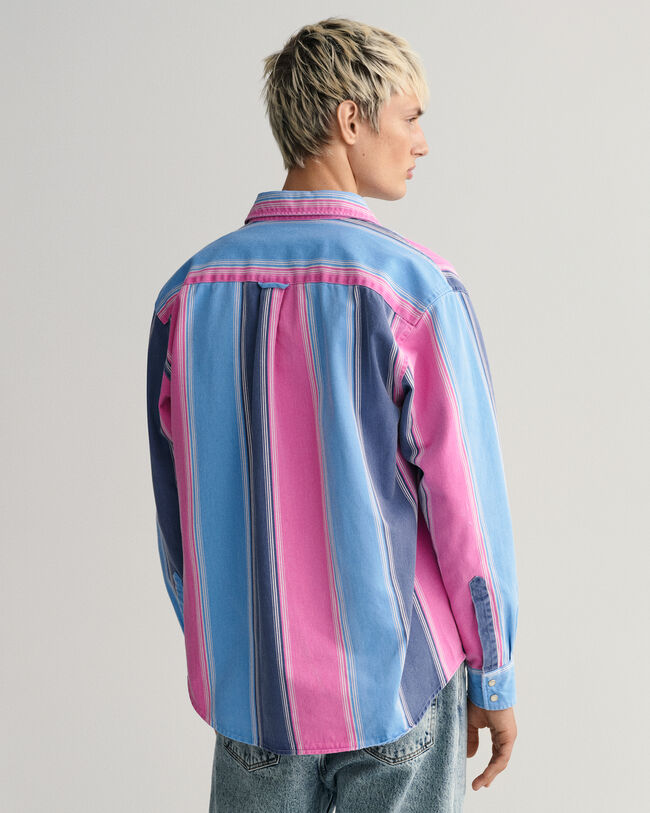 Chemise relaxed fit en serg&eacute; &agrave; rayures Heavy