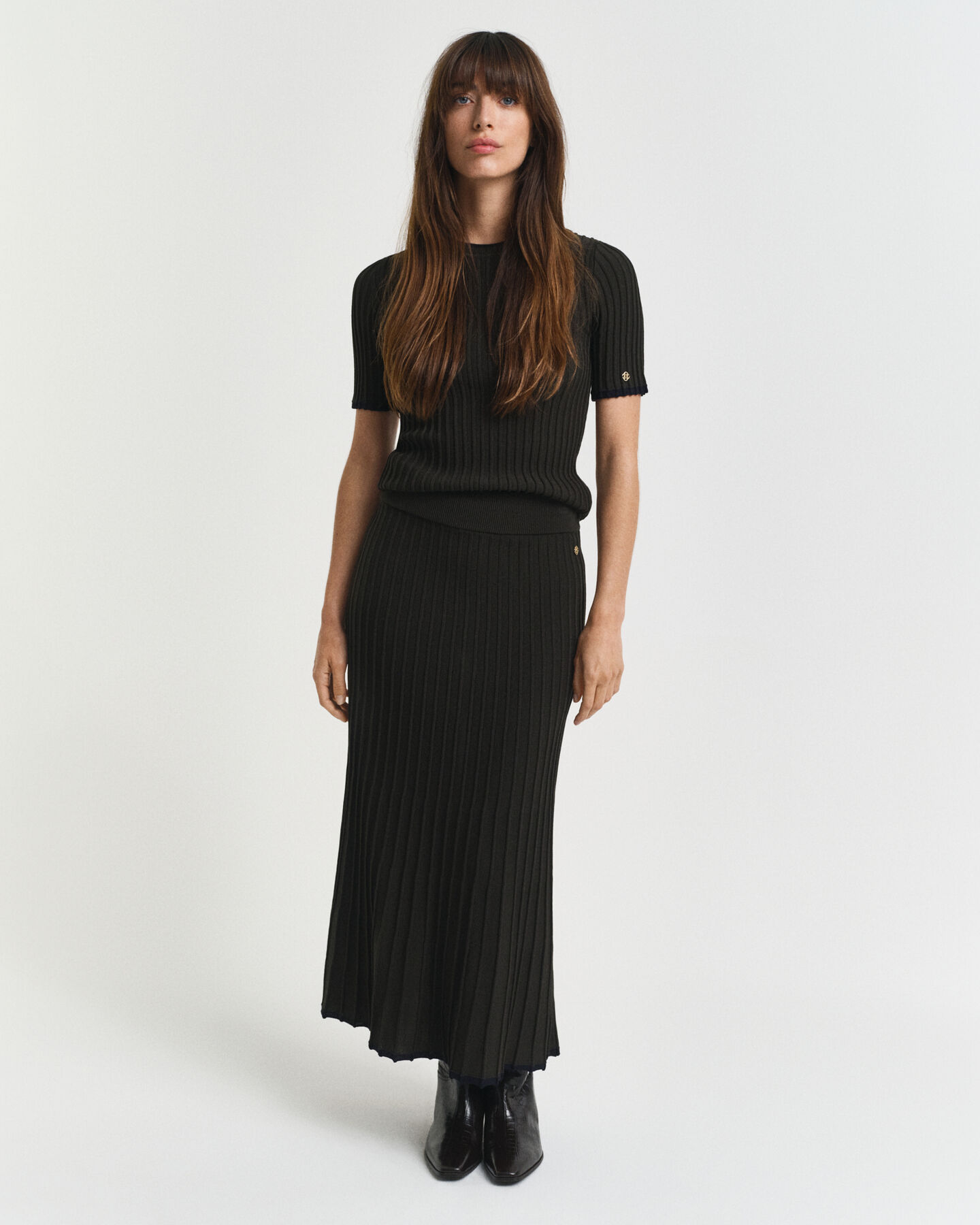 Jupe en maille côtelée contrastante