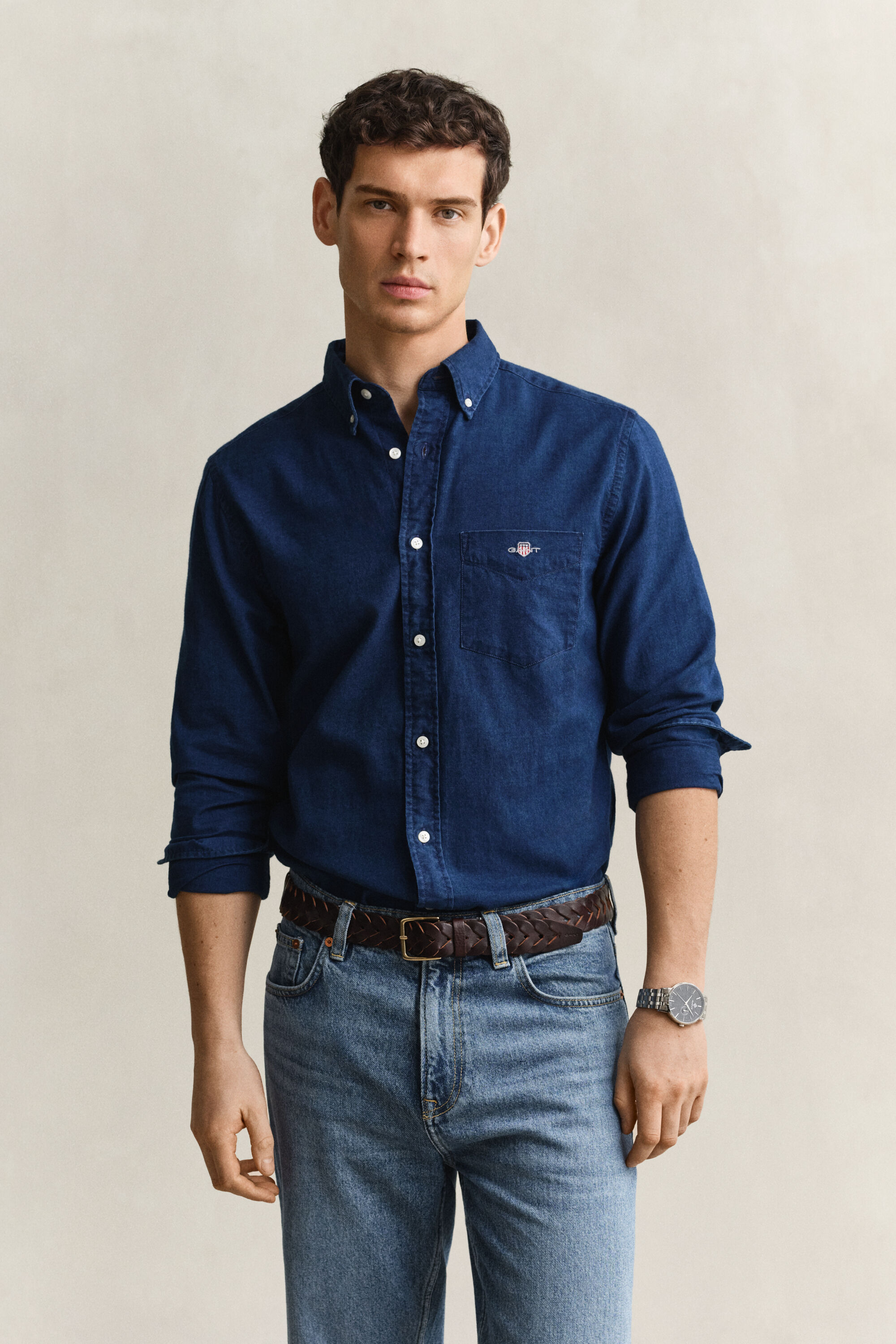 Chemise en coton Oxford indigo