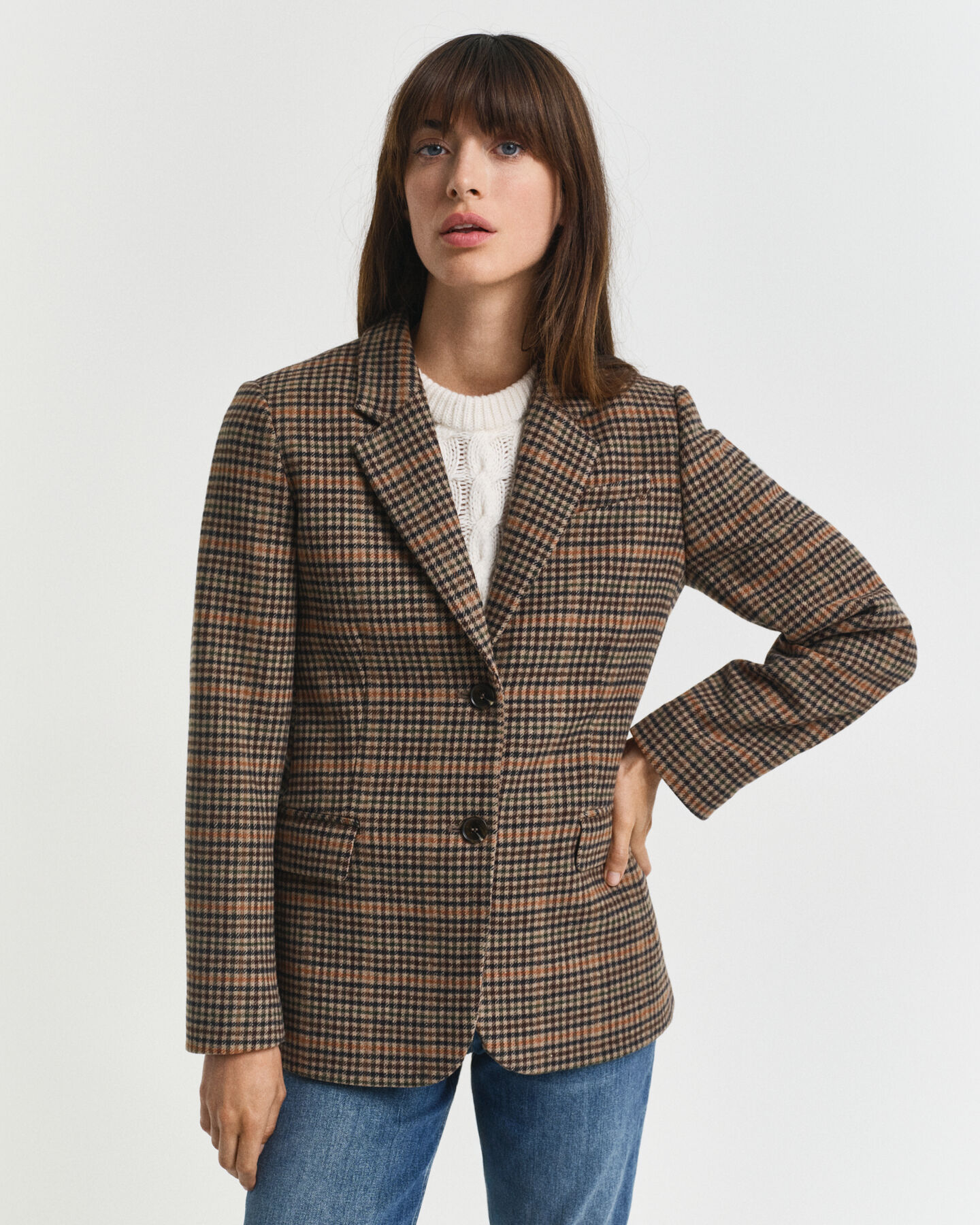 Veste blazer coupe regular en laine à motif pied-de-poule