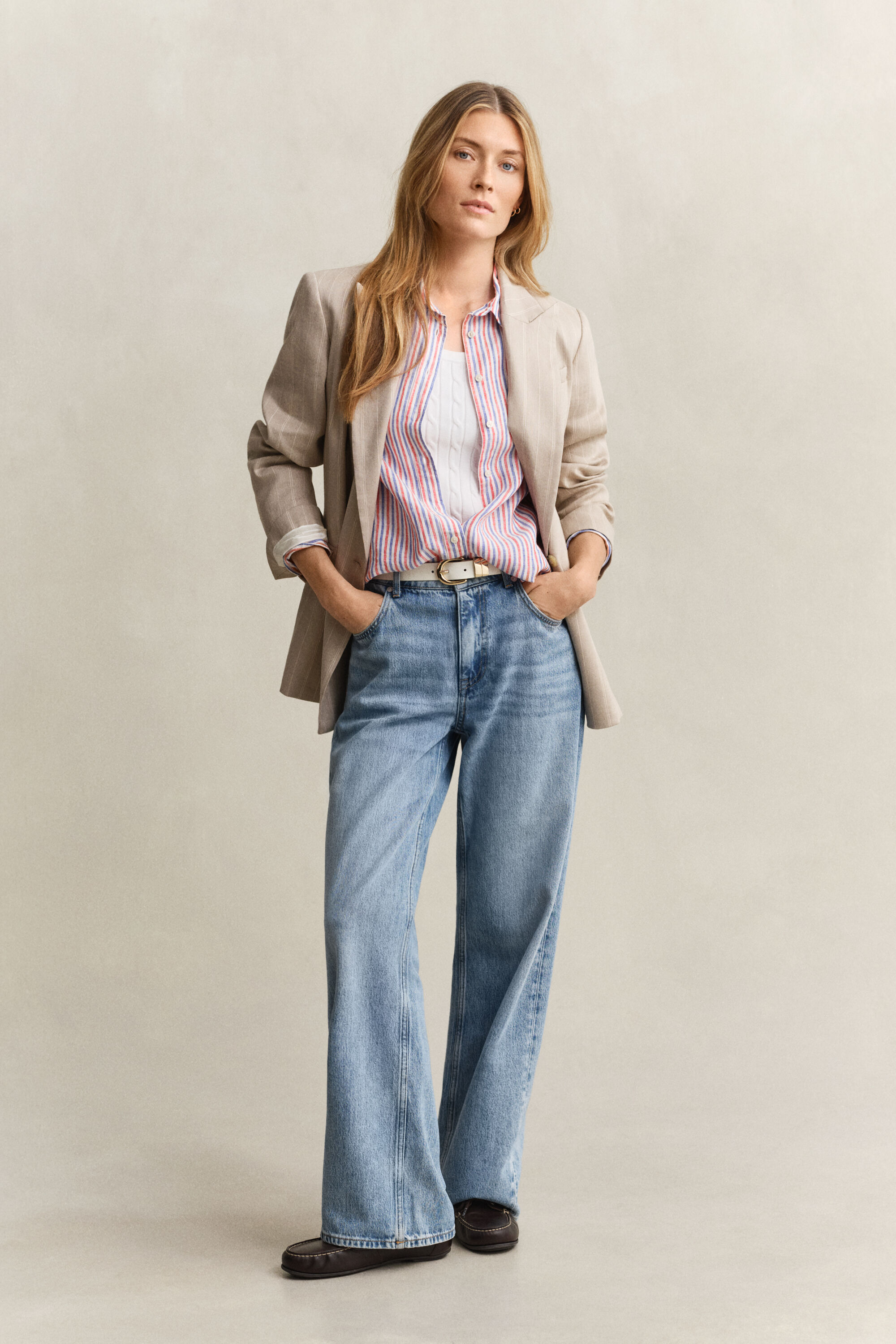 Chemise regular fit en lin à rayures