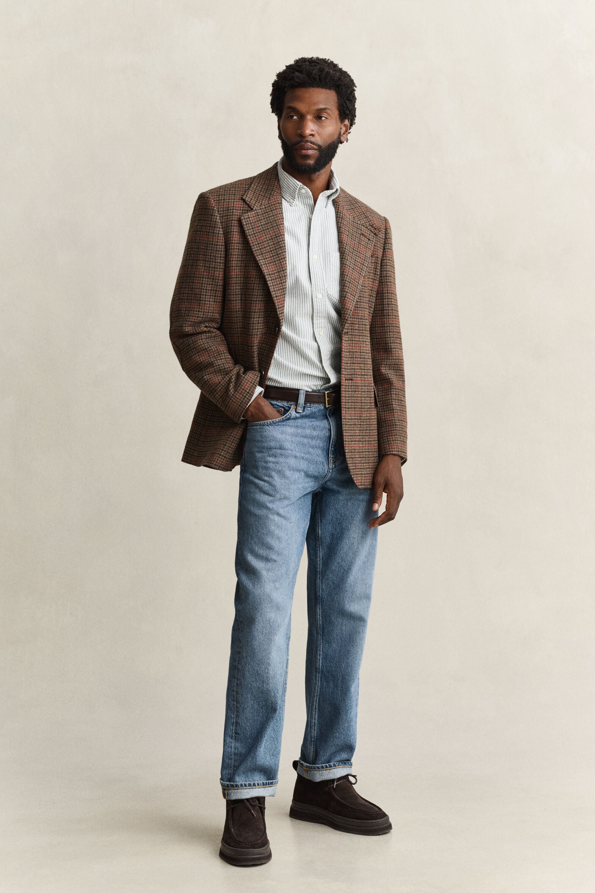 Chemise en coton Oxford brossé avec rayures