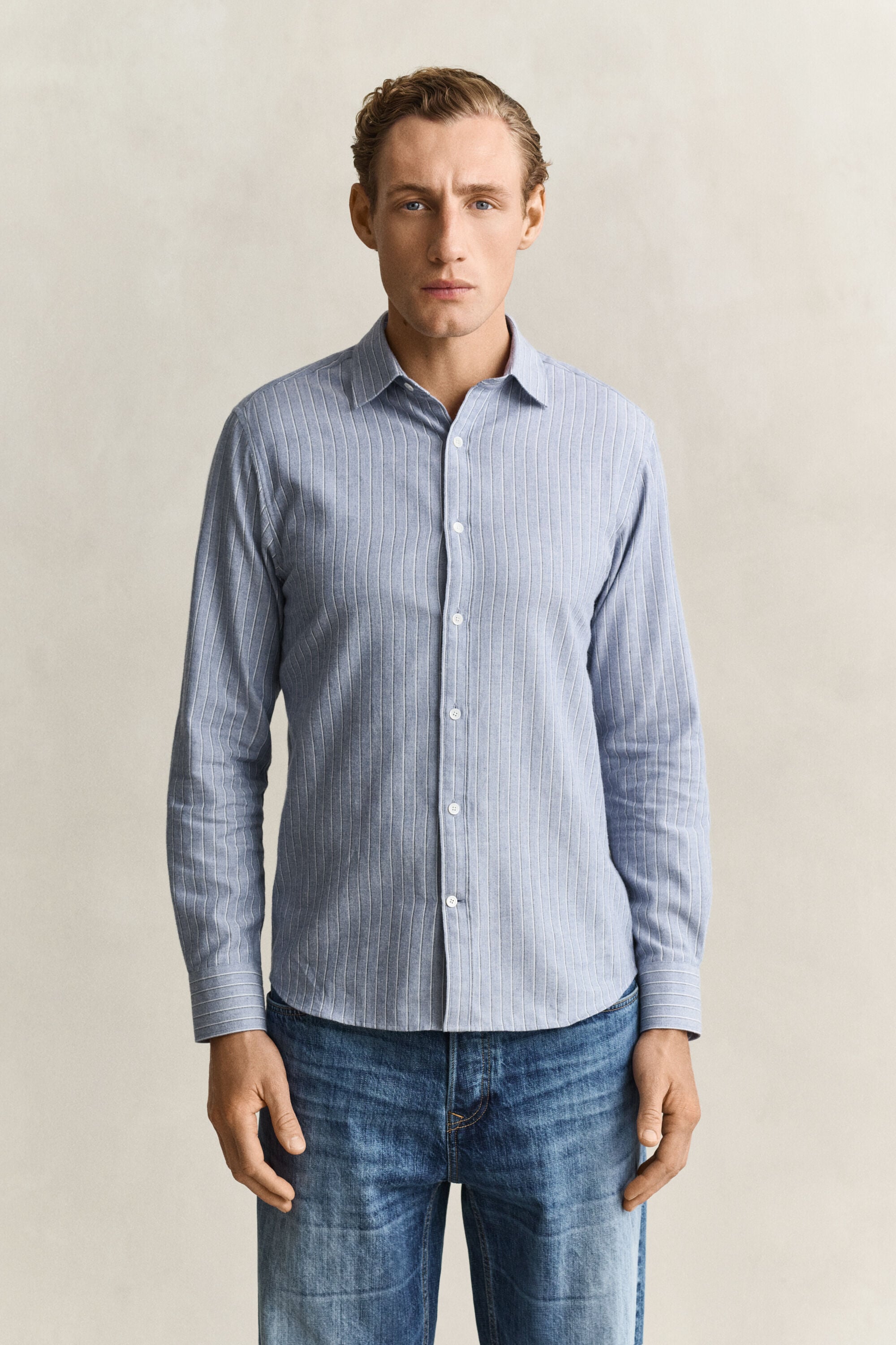 Chemise en flanelle chinée à rayures