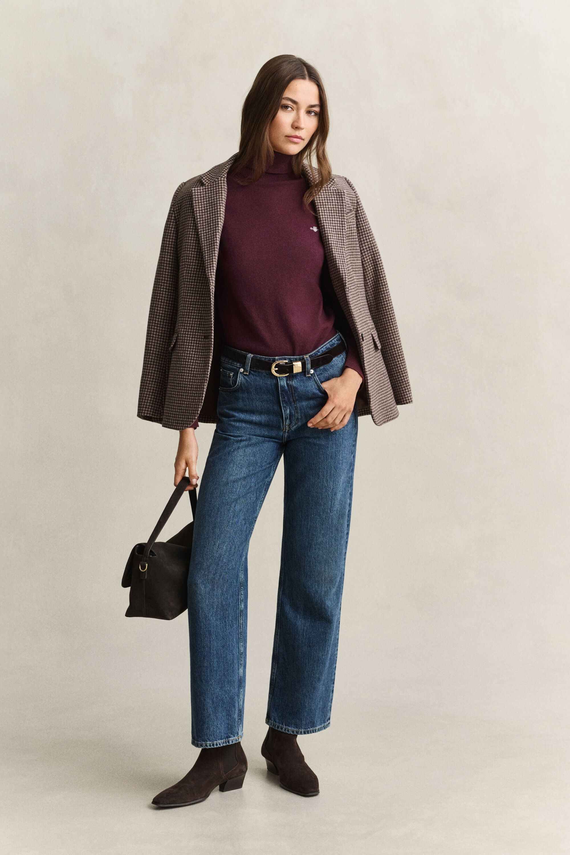 Pull col roulé en laine et coton
