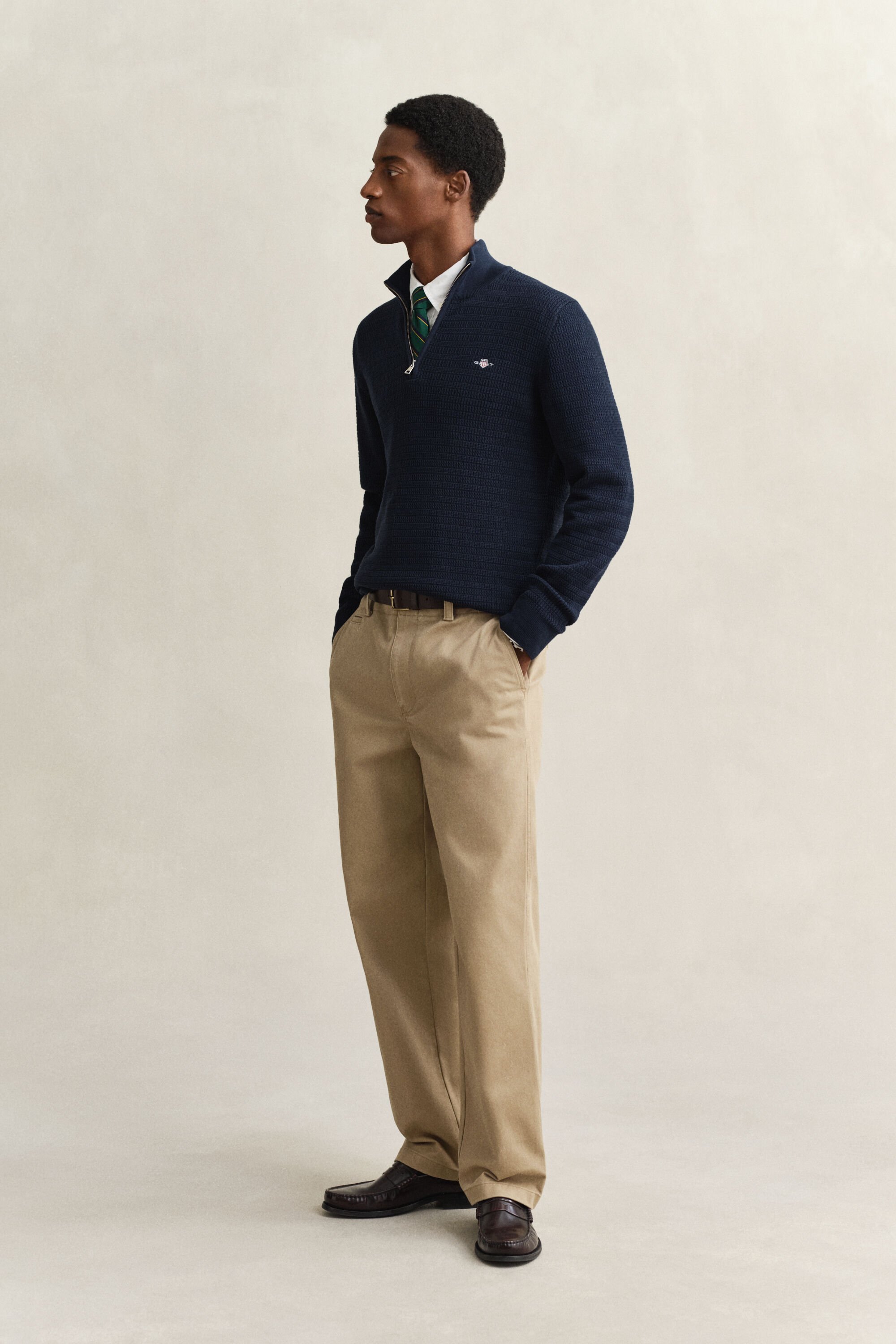 Pull à demi-zip en maille torsadée