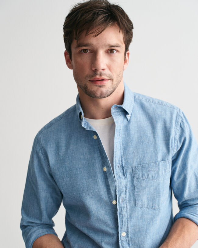 Chemise regular fit en chambray indigo
