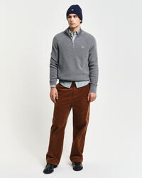 Pull &agrave; demi-zip en laine et coton c&ocirc;tel&eacute;s