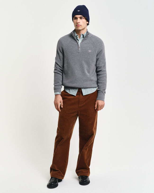 Pull &agrave; demi-zip en laine et coton c&ocirc;tel&eacute;s