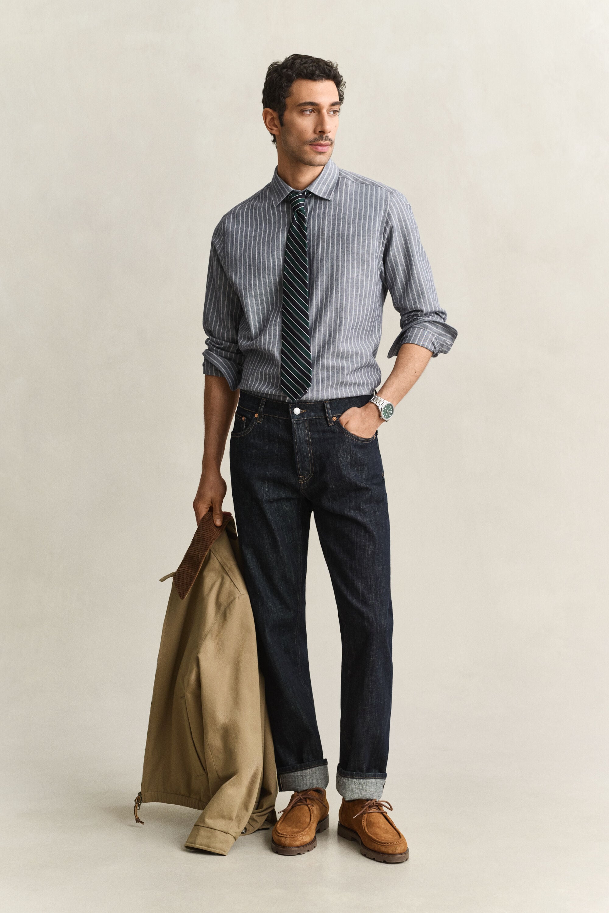 Chemise en flanelle chinée à rayures