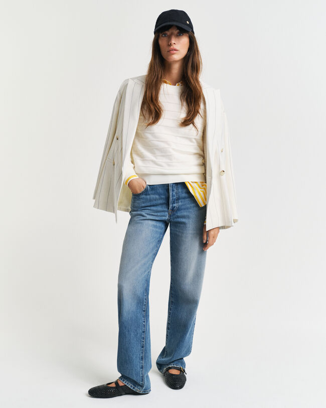 Pull col rond en coton texturé