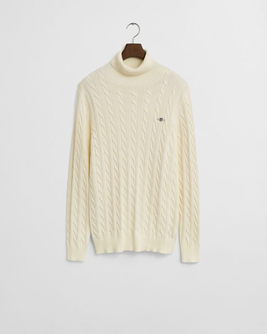 Pull col roulé en maille torsadée de coton