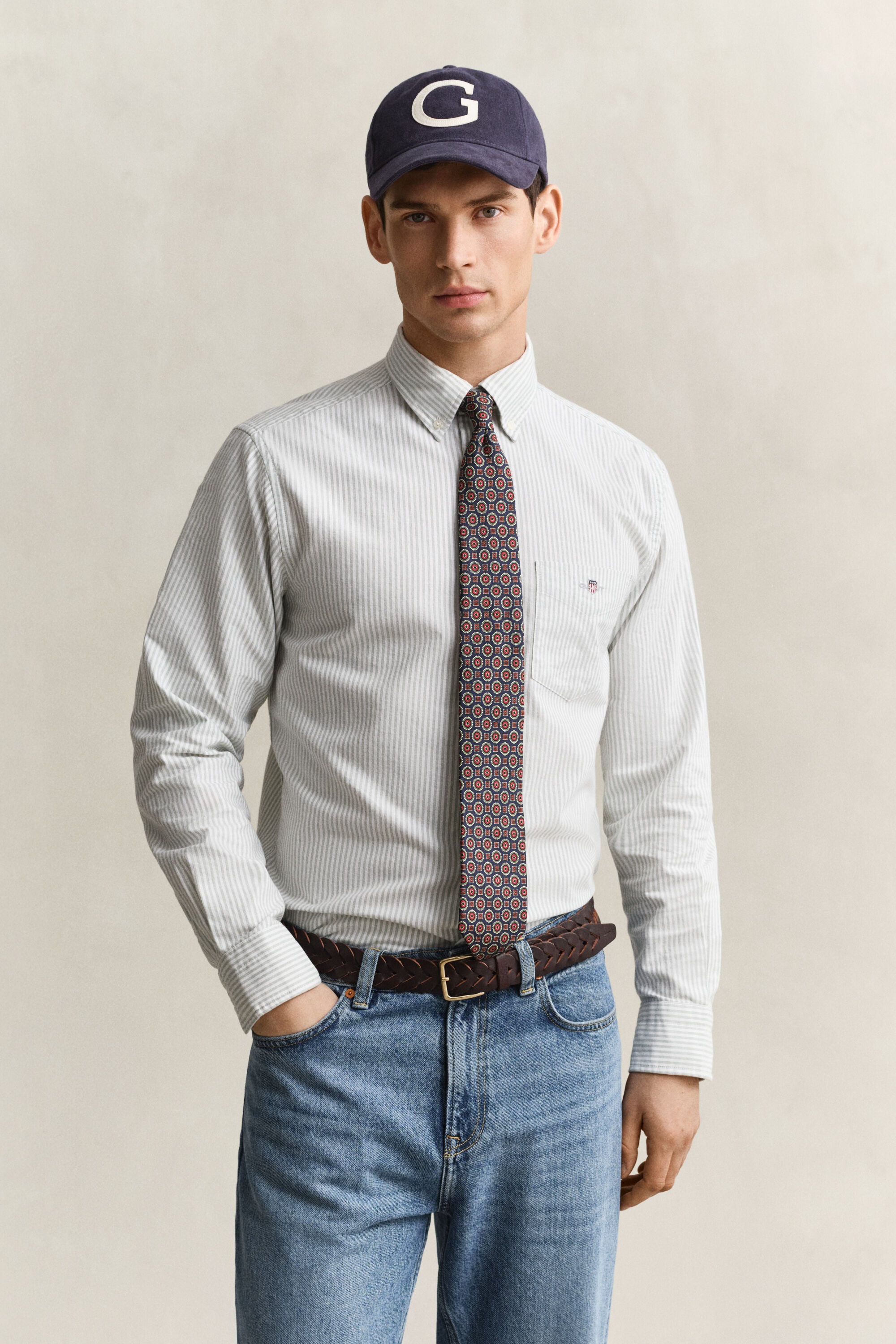Chemise en coton Oxford classique à rayures Banker