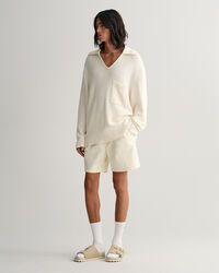 Pull fa&ccedil;on polo en coton et lin effet flamm&eacute;