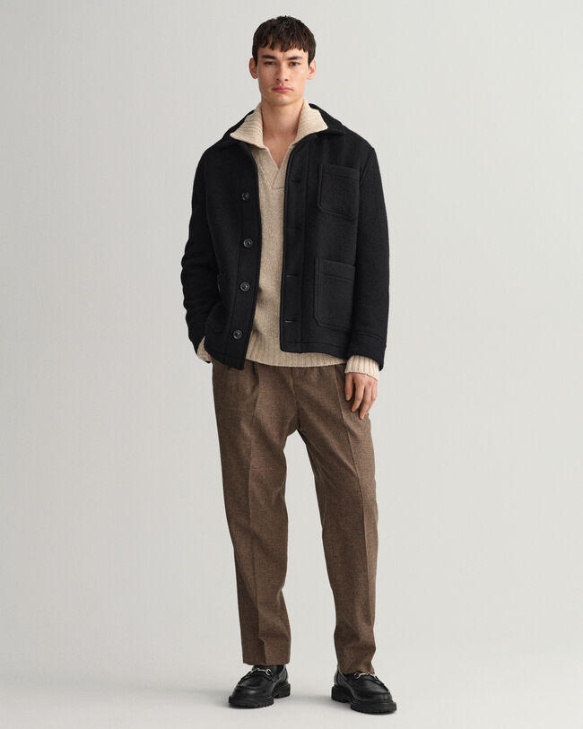 Pull relaxed fit en mati&egrave;re flamm&eacute;e avec col V fa&ccedil;on polo