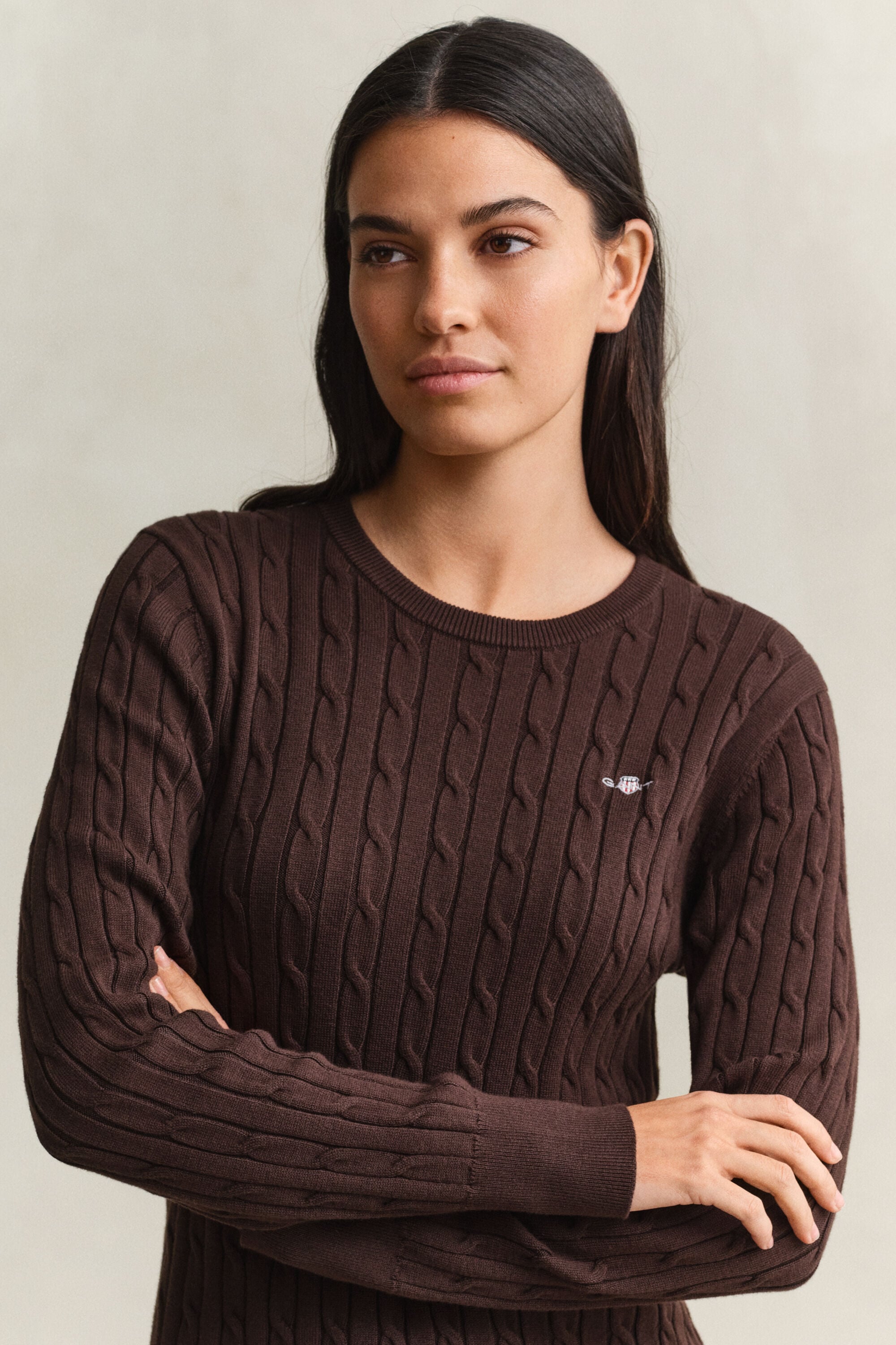 Robe col rond en maille de coton stretch à torsades