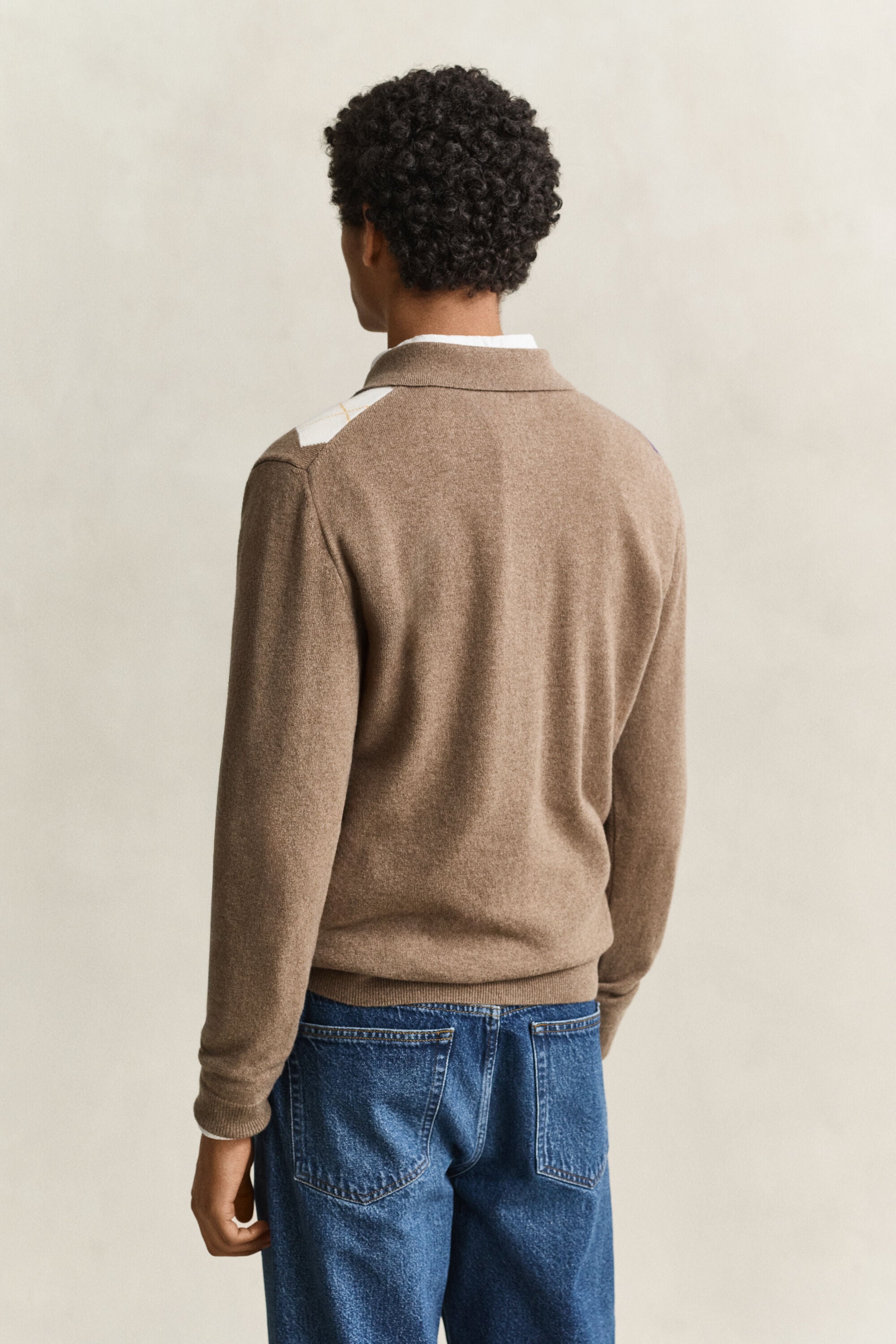 Pull argyle façon polo en laine d’agneau ultrafine