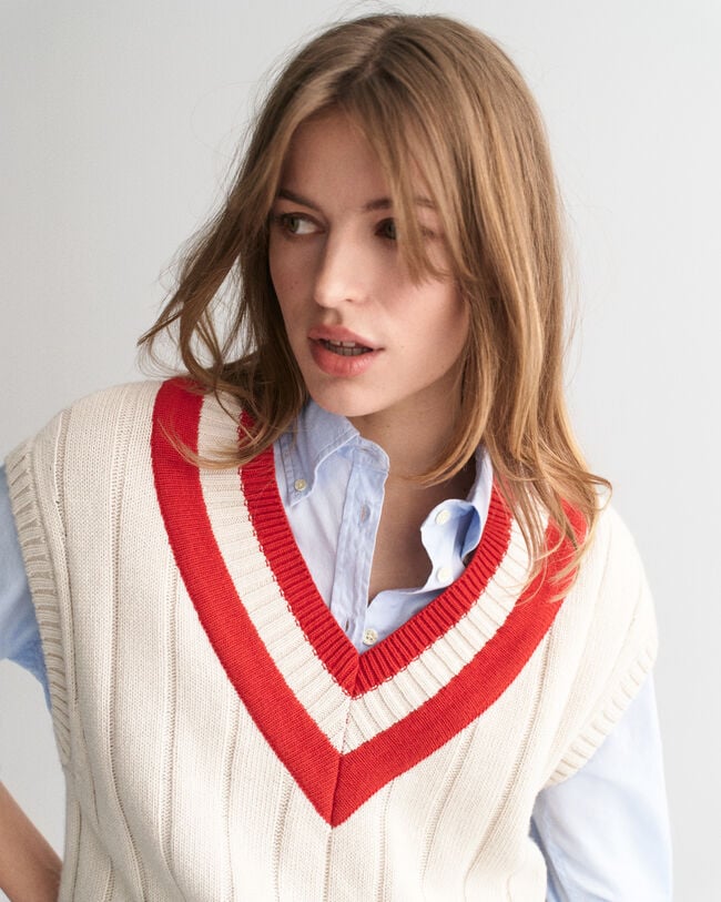 Veste col V sans manches de couleur contrastante