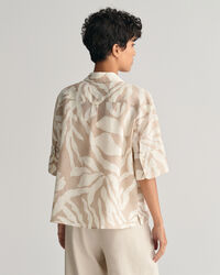 Chemise relaxed fit en lin &agrave; manches courtes Palm Print