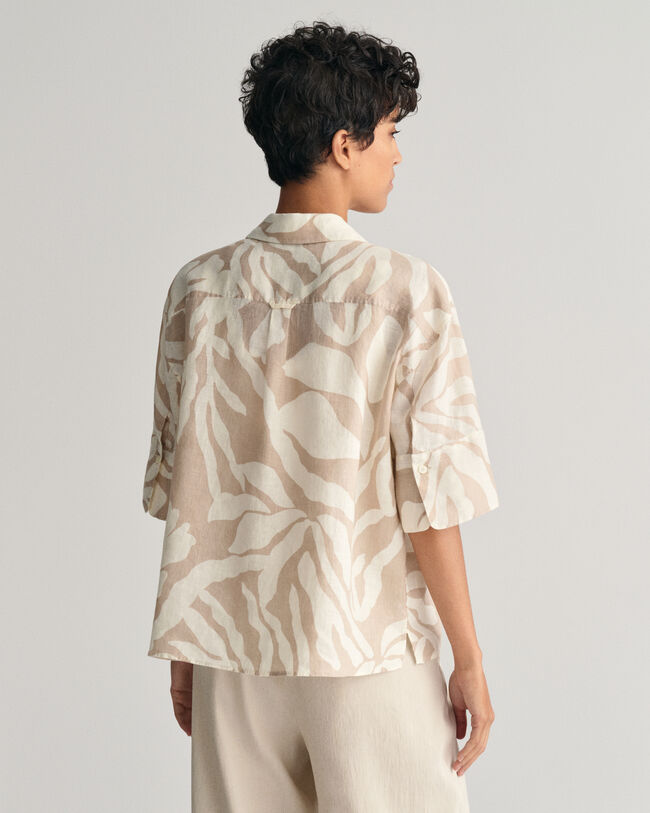 Chemise relaxed fit en lin &agrave; manches courtes Palm Print
