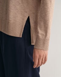 Pull col V en lin m&eacute;lang&eacute;