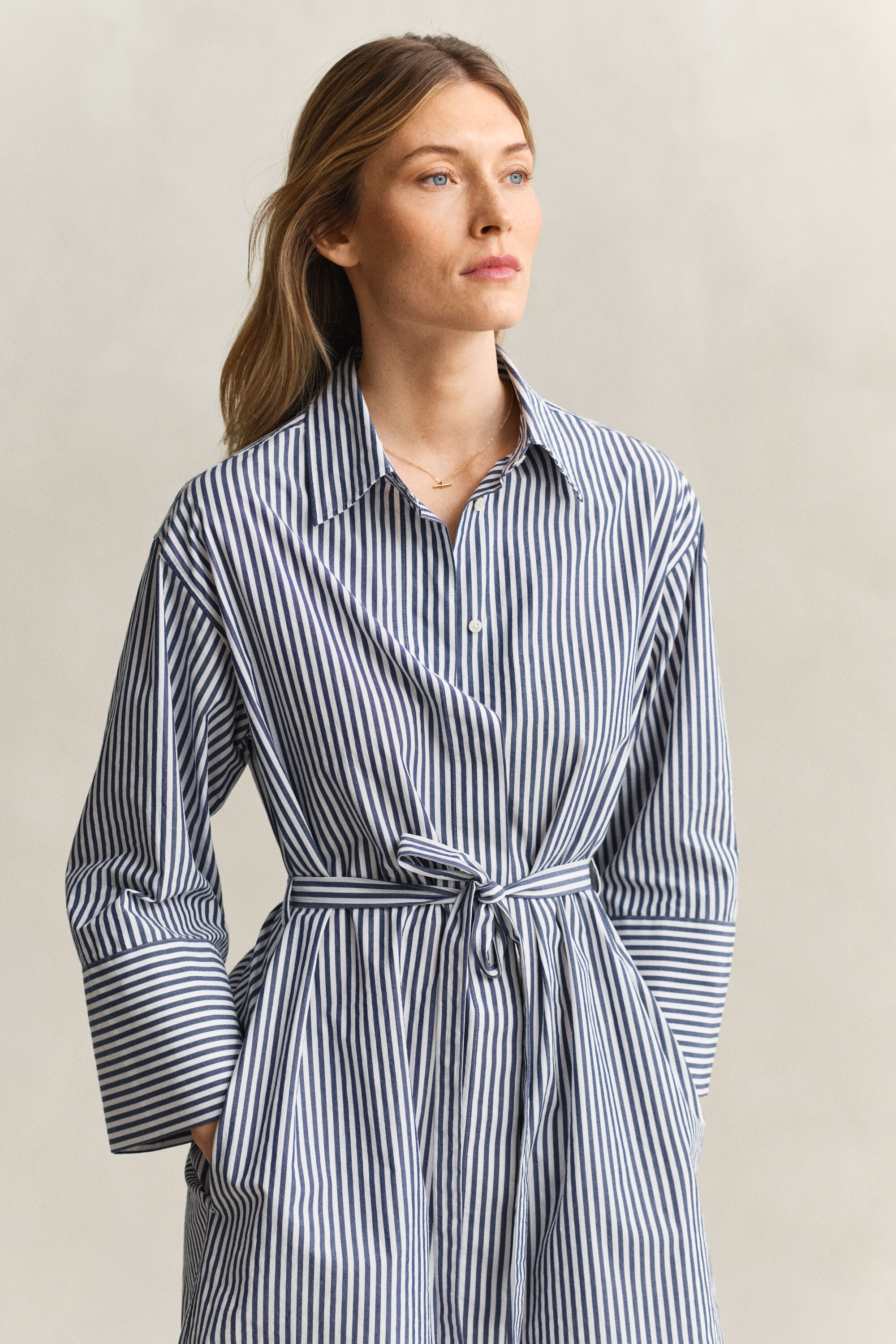 Robe-chemise en popeline à rayures
