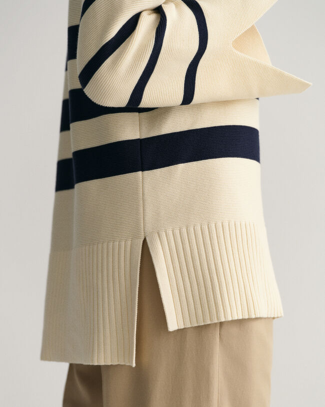 Pull en maille &agrave; col ouvert et rayures marini&egrave;res