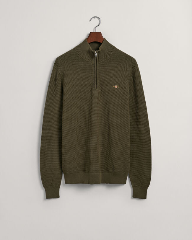 Pull &agrave; demi-zip en coton Textured
