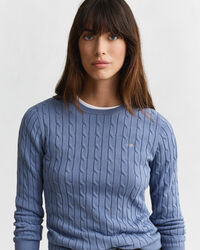 Pull col rond en maille de coton stretch à torsades