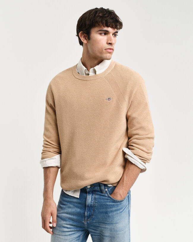 Pull ras du cou en laine et coton c&ocirc;tel&eacute;s