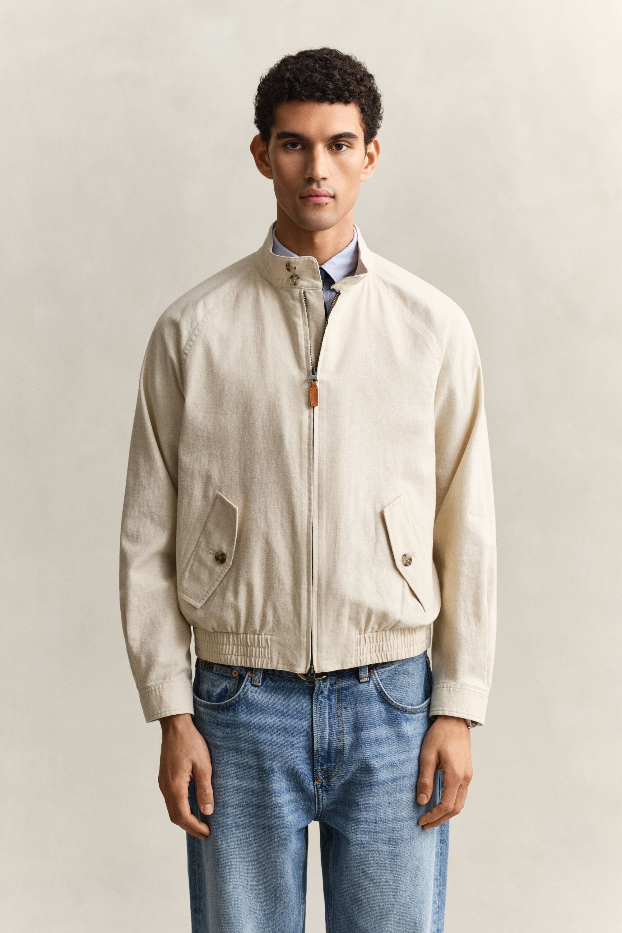 Veste Harrington en lin mélangé