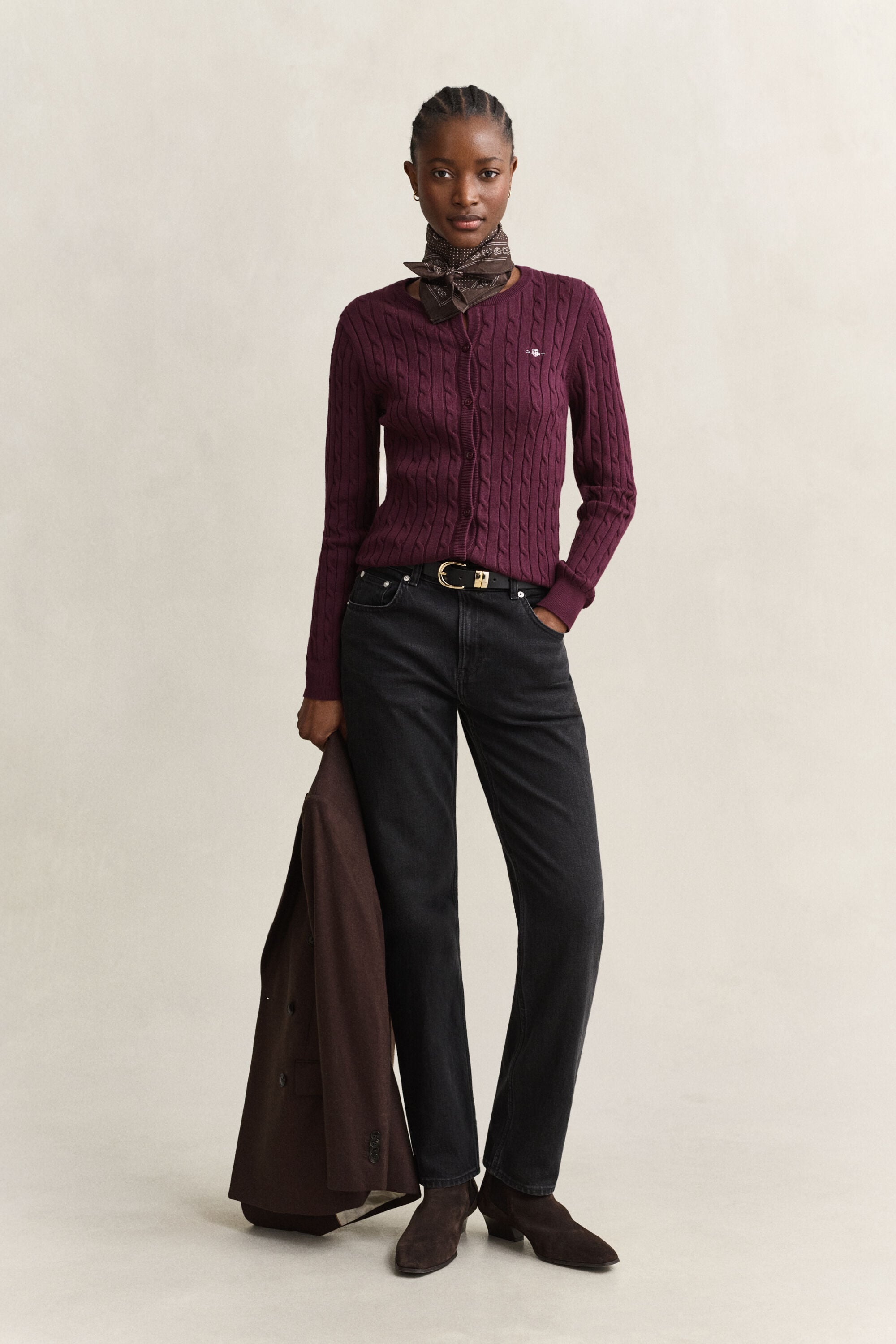 Cardigan en maille de coton stretch à torsades