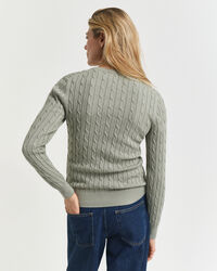 Pull col rond en maille de coton stretch à torsades