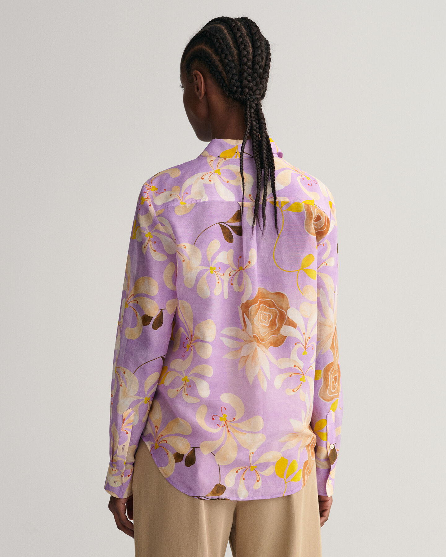 Chemise regular fit en coton et soie &agrave; imprim&eacute; floral