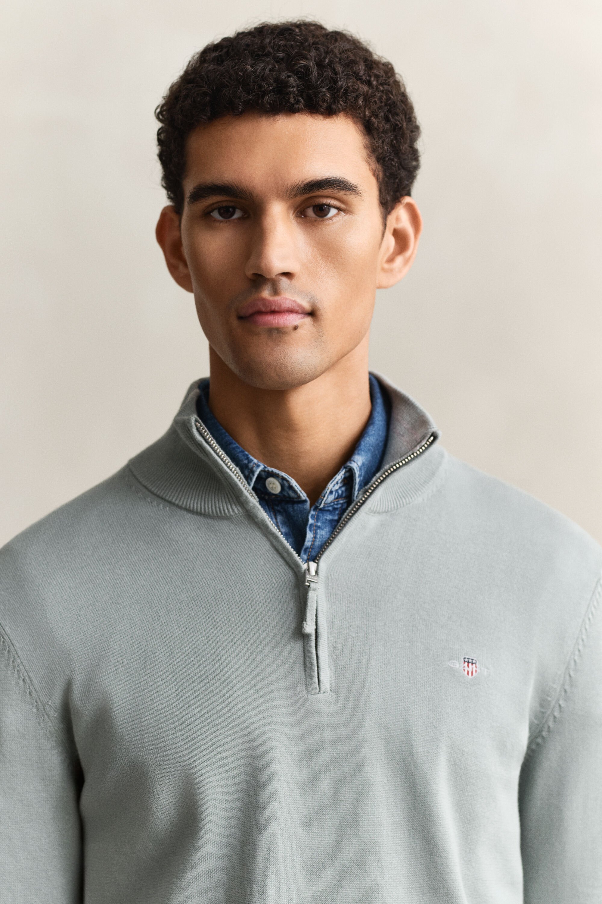 Pull à demi-zip en coton classique