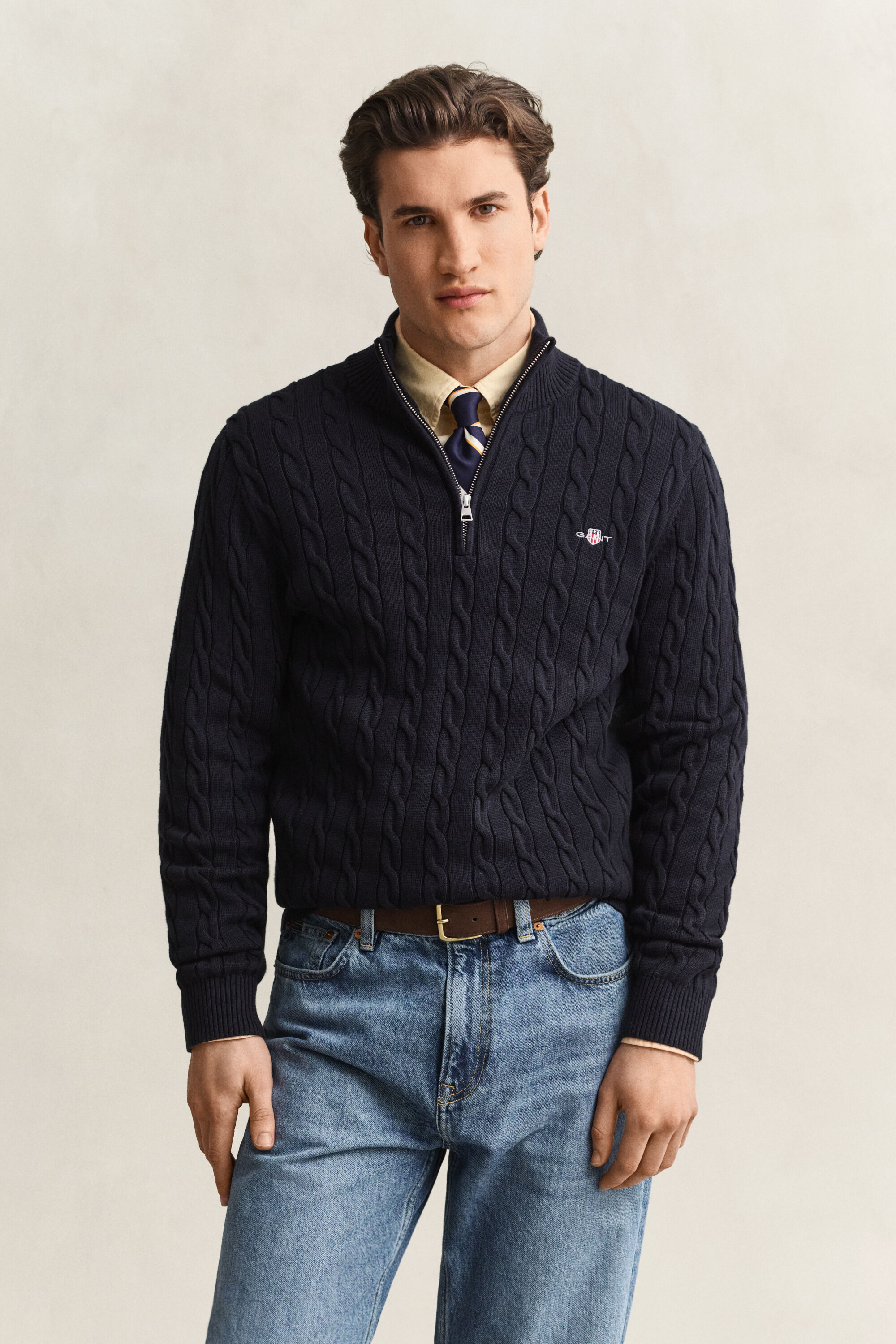 Pull à demi-zip en maille de coton torsadée