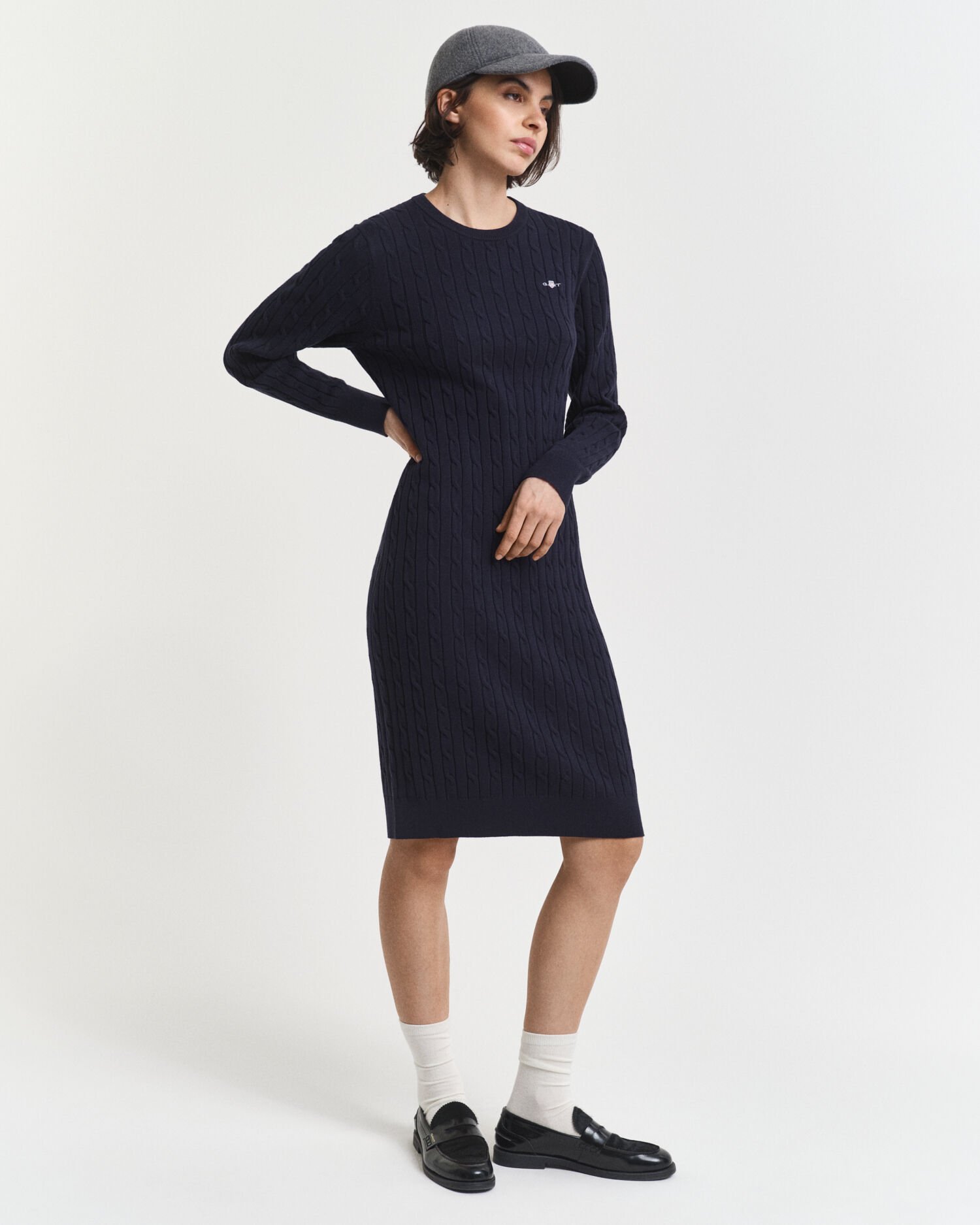 Robe col rond en maille de coton stretch à torsades