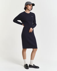 Robe col rond en maille de coton stretch à torsades