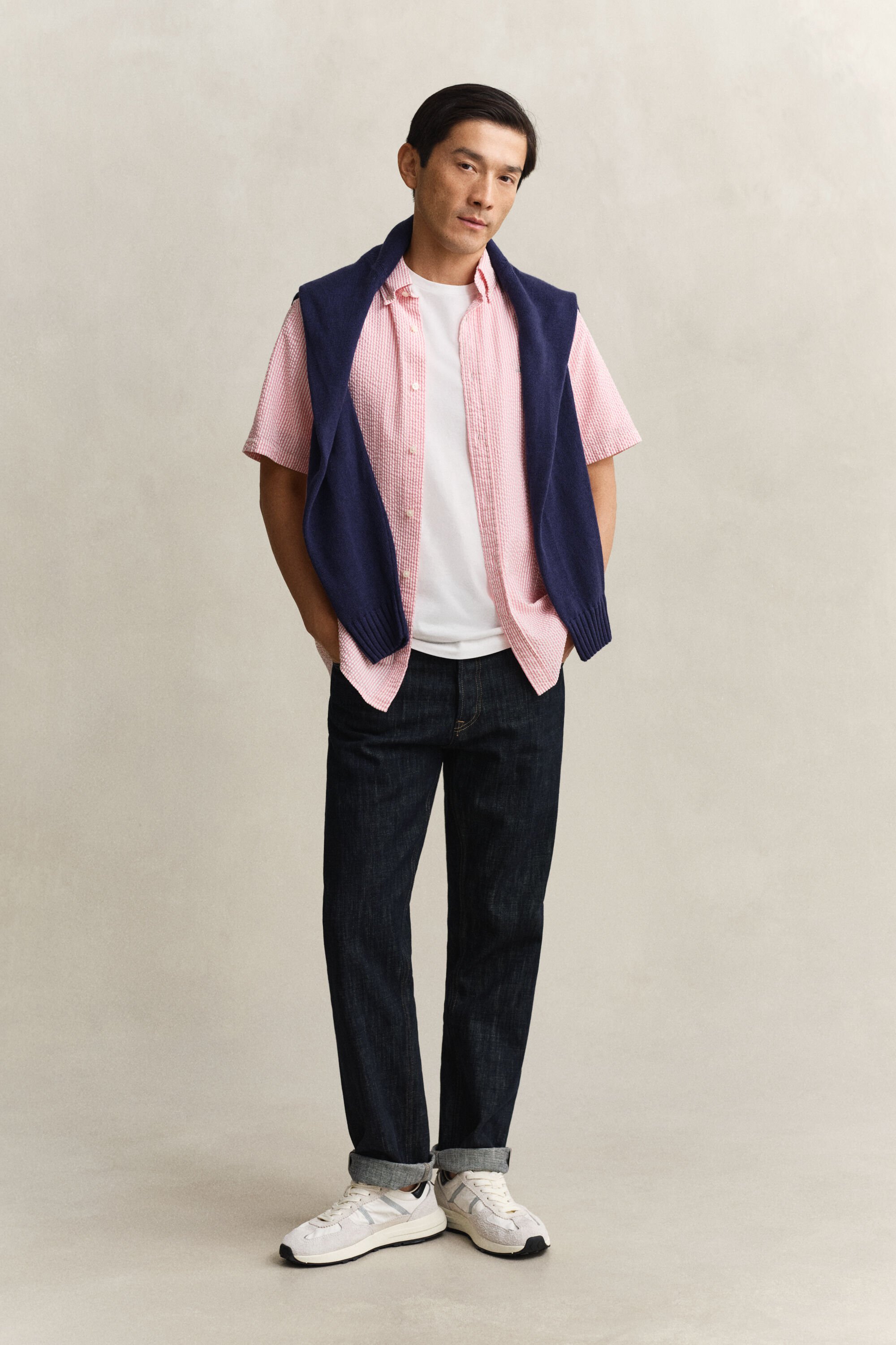 Chemise à manches courtes en seersucker à rayures