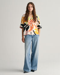 Chemise relaxed fit en lin &agrave; manches courtes Palm Print