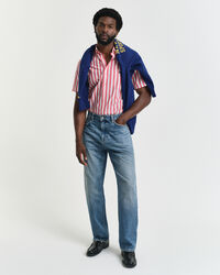 Chemise coupe regular classique en popeline rayée à manches courtes