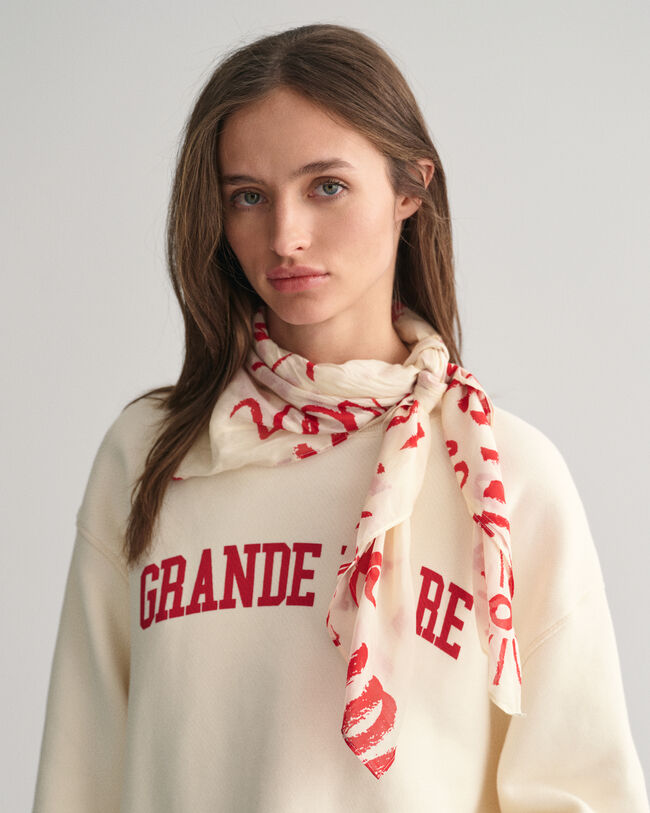 Foulard en coton et soie avec texte imprimé