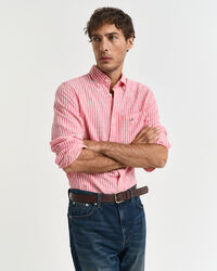 Chemise regular fit en coton et lin &agrave; rayures