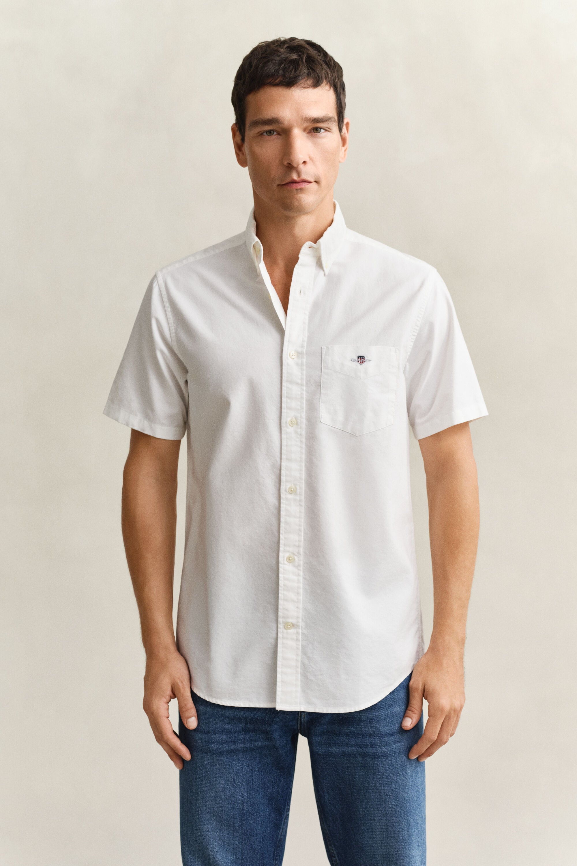 Chemise à manches courtes en coton Oxford classique