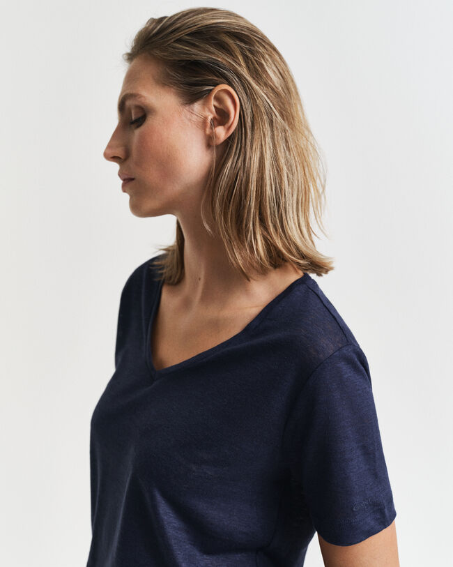 T-shirt col V en lin
